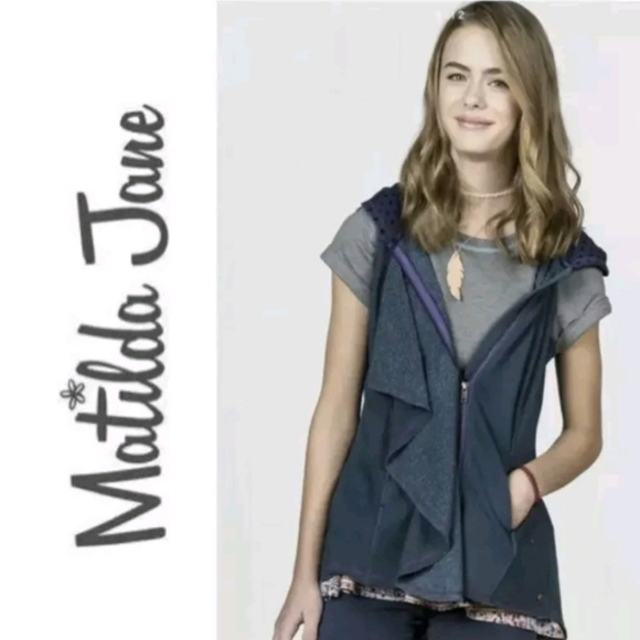 Girls Matilda Jane 435 Camp MJ My Compass Sz 14 Blue Vest Full Zip Ruffle School